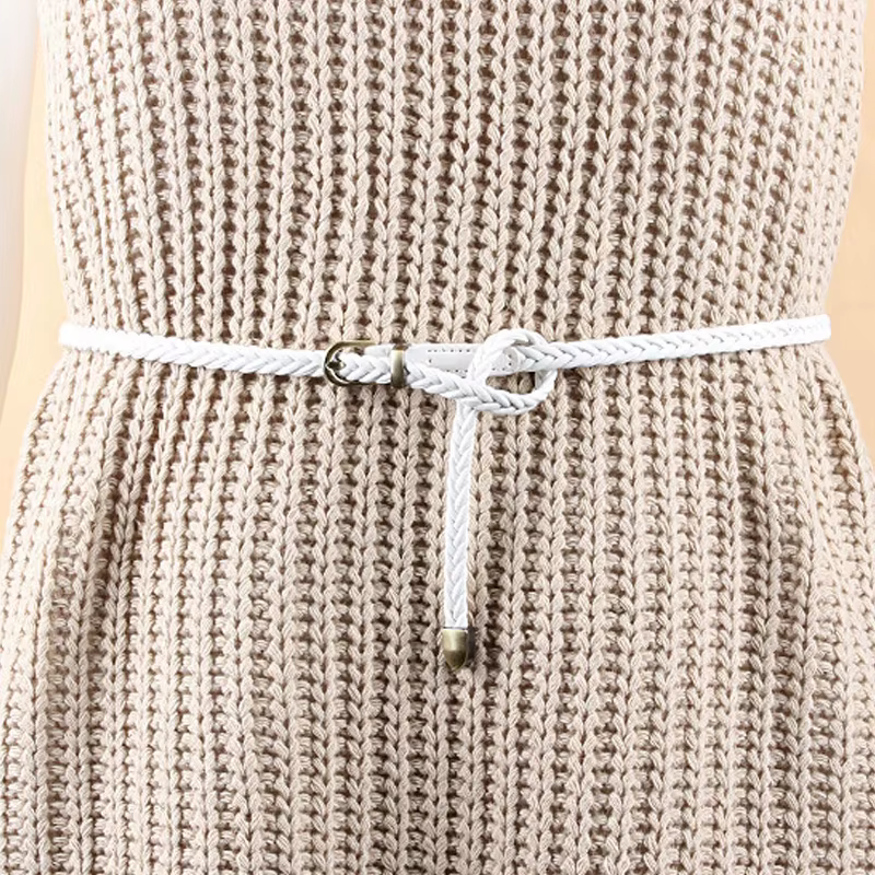 Ceinture fine tressée en cuir pour femme