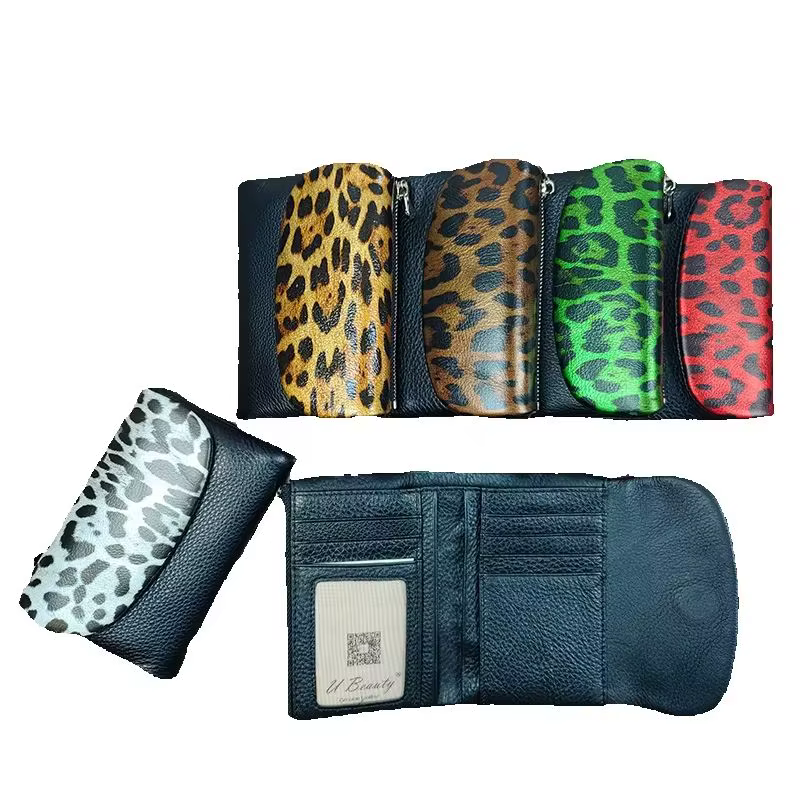 Portefeuille Organisateur Tendance en Cuir de Vachette Imprimé Léopard pour Femme
