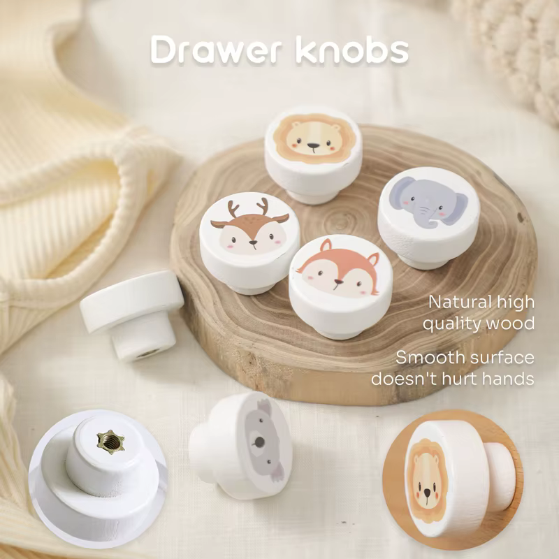 Poignées de porte en bois chambre d'enfant poignées de meubles en bois d'animaux pour armoires et tiroirs boutons placard de cuisine poignées de garde-robe