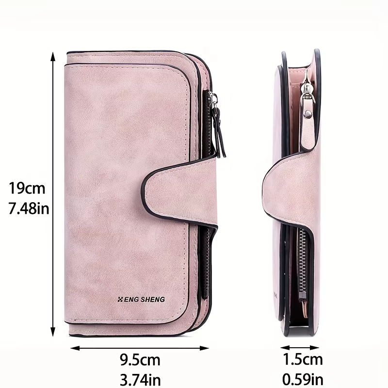 Portefeuille long en similicuir mat pour femme