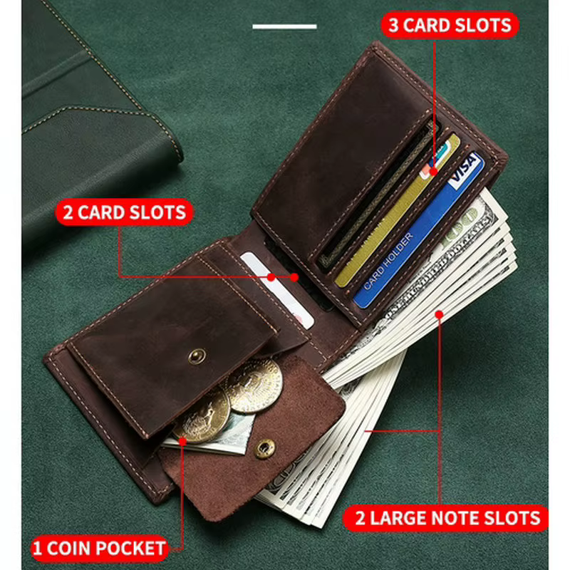 GENODERN nouveau portefeuille en cuir pour hommes mode d'affaires rétro portefeuille en cuir de cheval fou