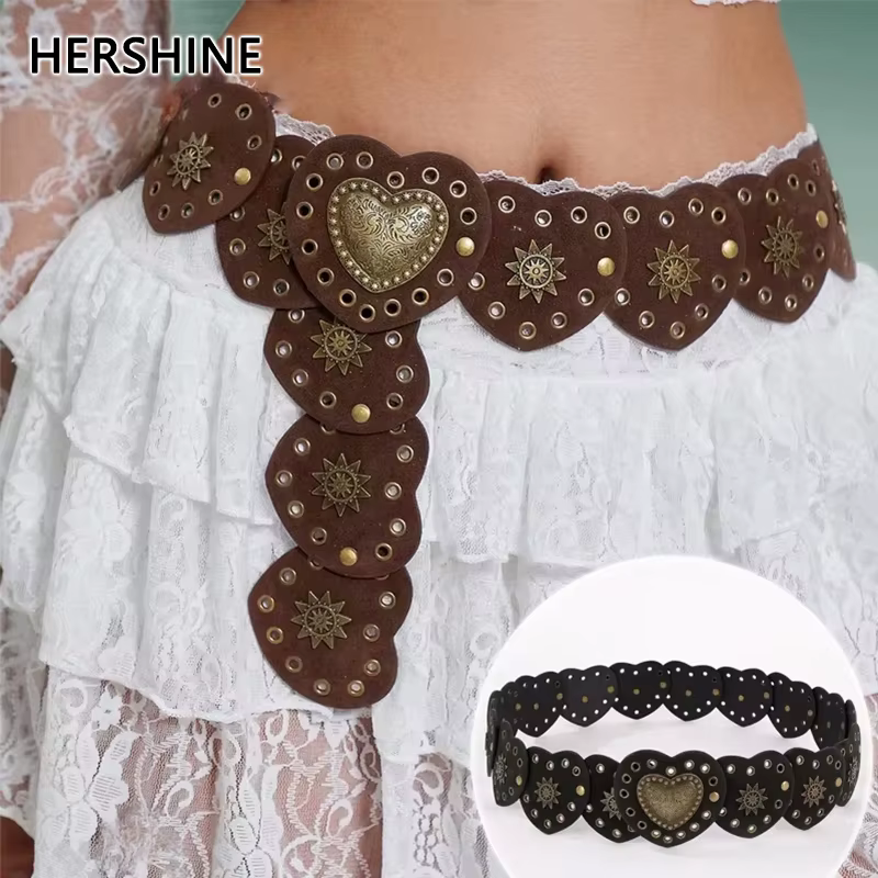 HERSHINE Ceinture 1 pièce en daim rétro à motifs de cœur pour femme