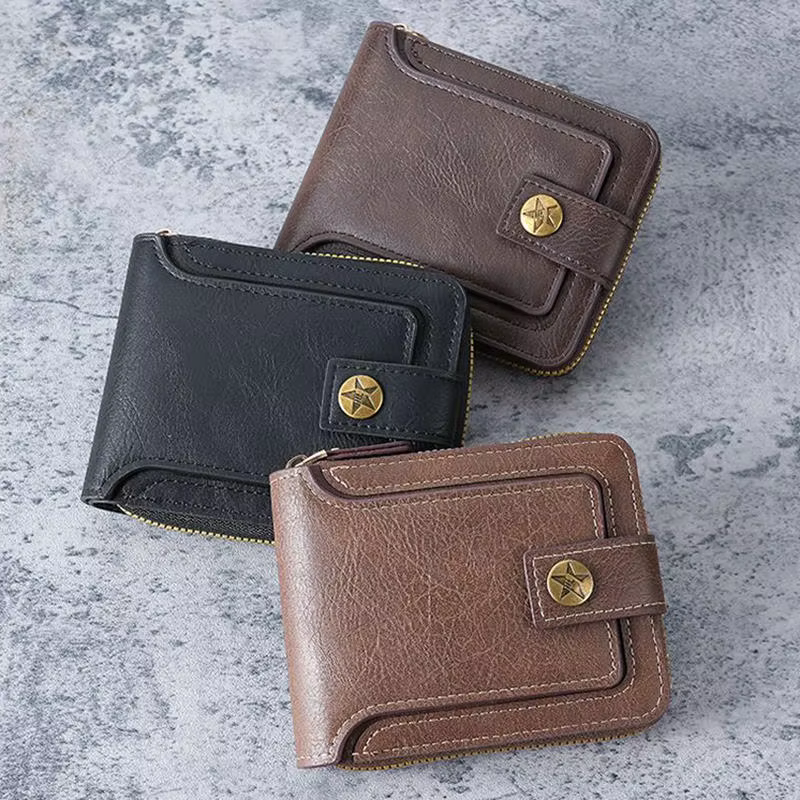 Portefeuille pour homme en PU avec fermeture éclair