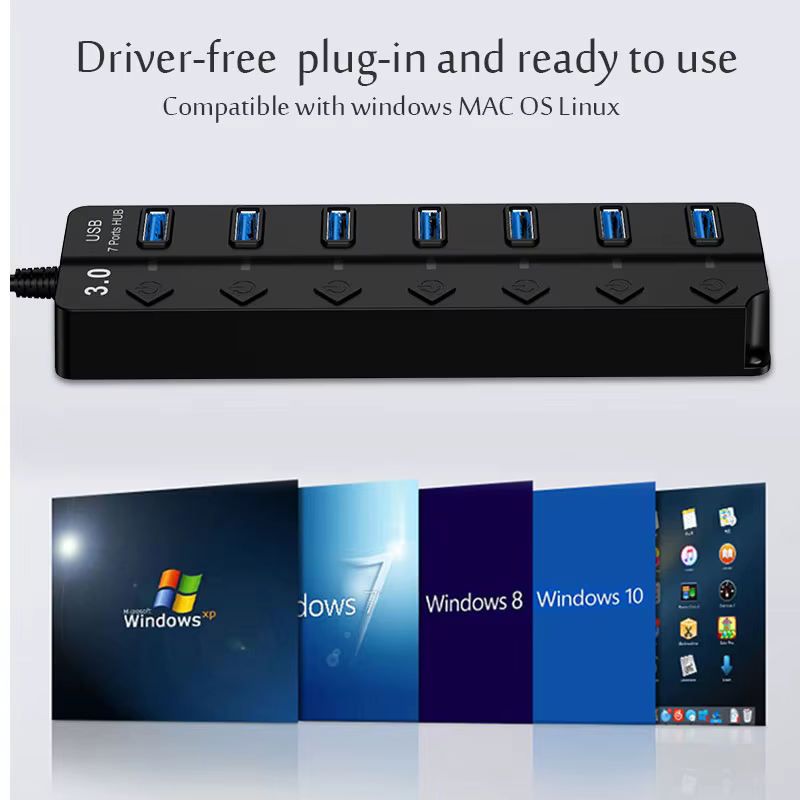 Adaptateur HUB USB 2.0 multi-ports haute vitesse, extenseur de Hub USB 3.0, séparateur USB, extension Multiple avec interrupteur de lampe LED pour PC et ordinateur portable