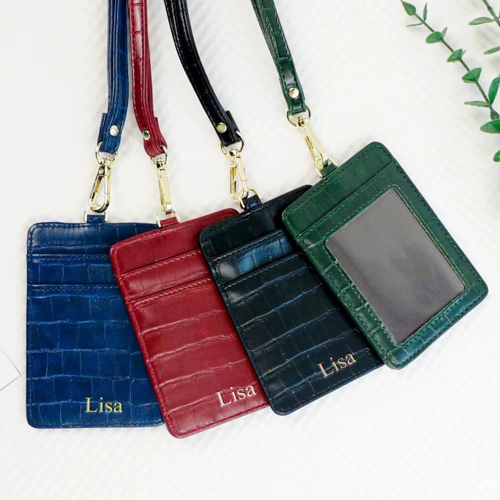 Porte-carte avec lanière en cuir PU de crocodile avec nom personnalisé