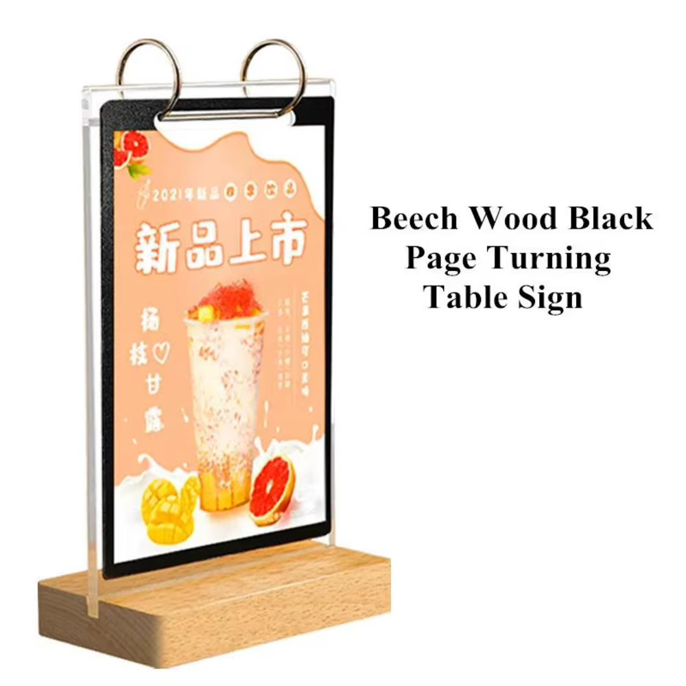 A4 210x297MM Page tournant Restaurant Menu porte-papier support Photo Photo affiche cadre bois acrylique signe support présentoir