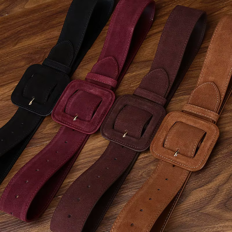 Large ceinture en daim noir pour femmes