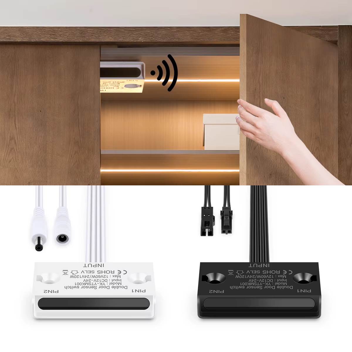 Joli d'éclairage à double porte ouverte, interrupteur à capteur de mouvement pour armoire de Cisco, bande LED, interface DC ou Dupont, 24V, 12V DC