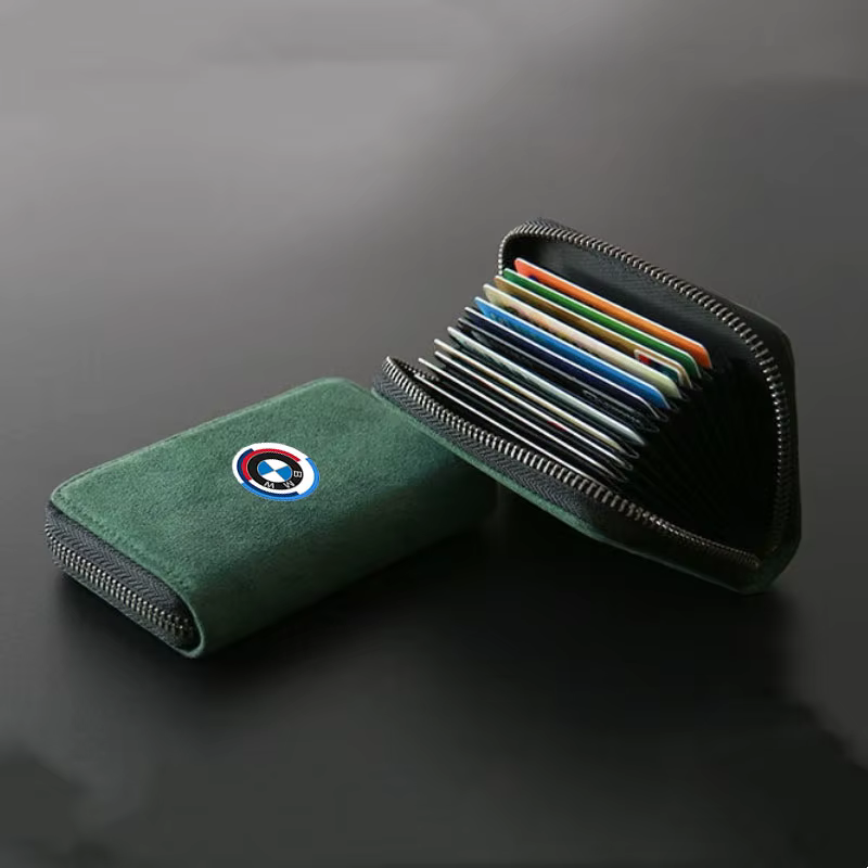 Porte-cartes de voiture en cuir avec fermeture éclair
