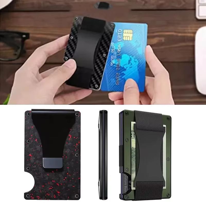Porte-carte en métal Ultra-fin minimaliste pour hommes version multilingueRFIDAporte-carte de crédit antivol