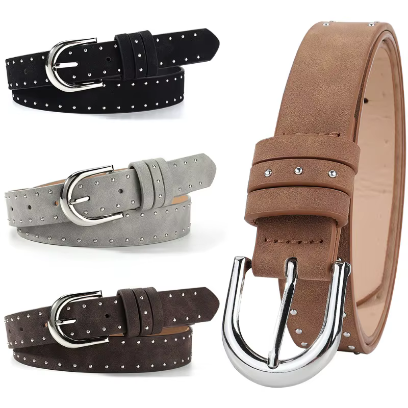 Ceinture élégante en daim cloutée avec boucle
