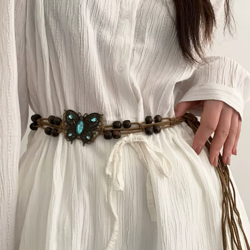 JOBoho-Ceinture tressée à pampilles tissées pour femmes, ceinture à nœud décoré, ceinture à la taille pour filles, ceintures en ULfine, accessoires vestisens
