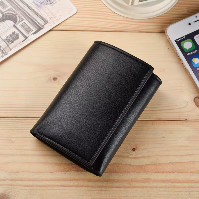 Portefeuille en cuir PU à 3 plis pour hommes – Porte-cartes vertical court avec pochette pour pièces de monnaie