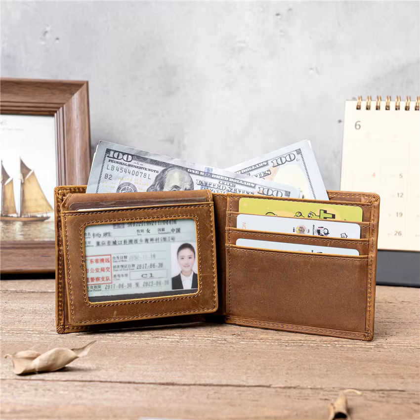 Portefeuille en cuir Crazy Horse pour hommes