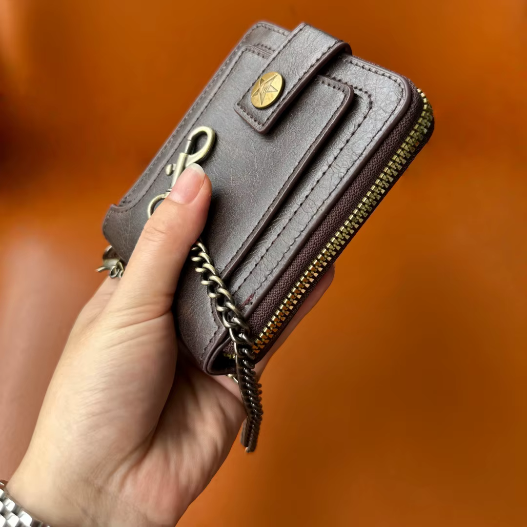 Portefeuille à deux volets en cuir PU pour homme avec chaîne