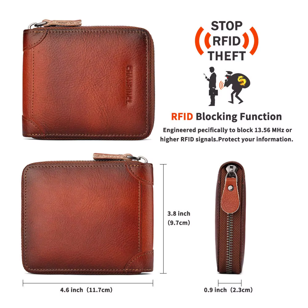 Portefeuille Homme à Zip Intégral en Cuir Italien Antique CHANPINCL – Poche à Monnaie