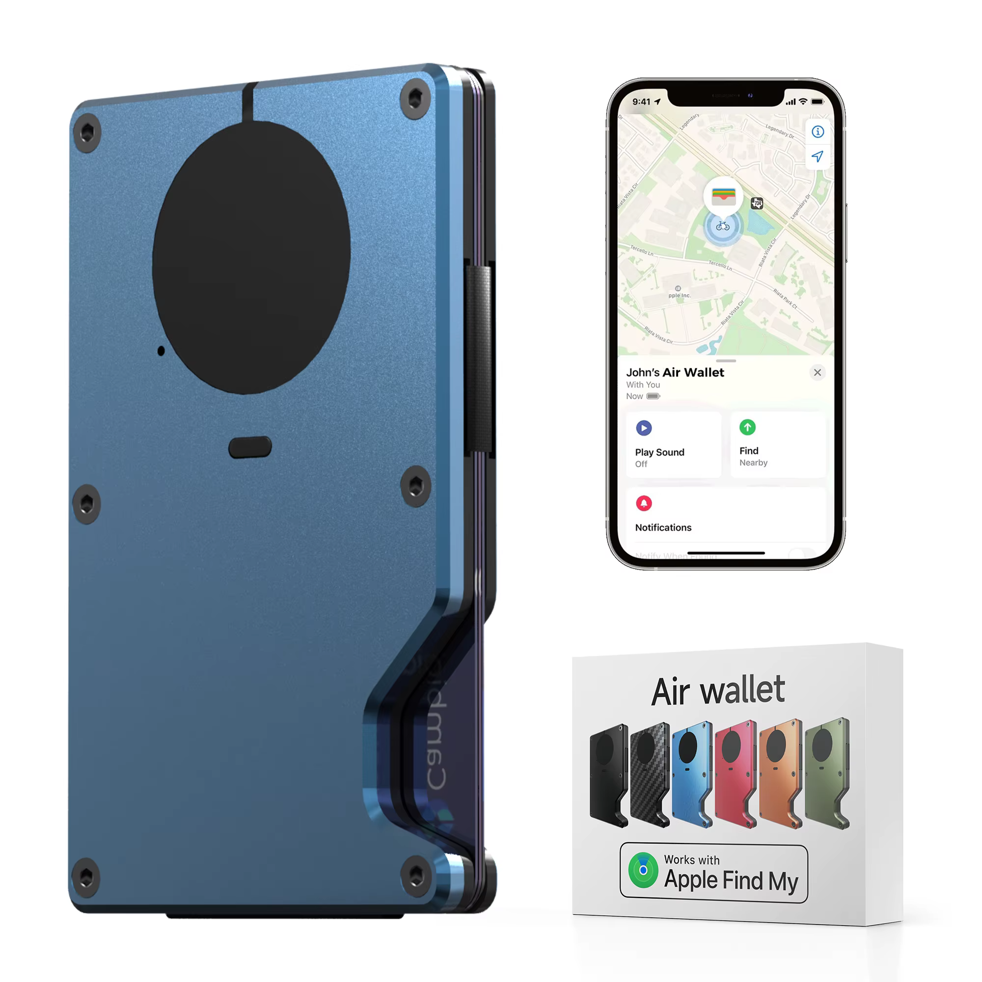 Portefeuille intelligent mince avec application Apple Find My