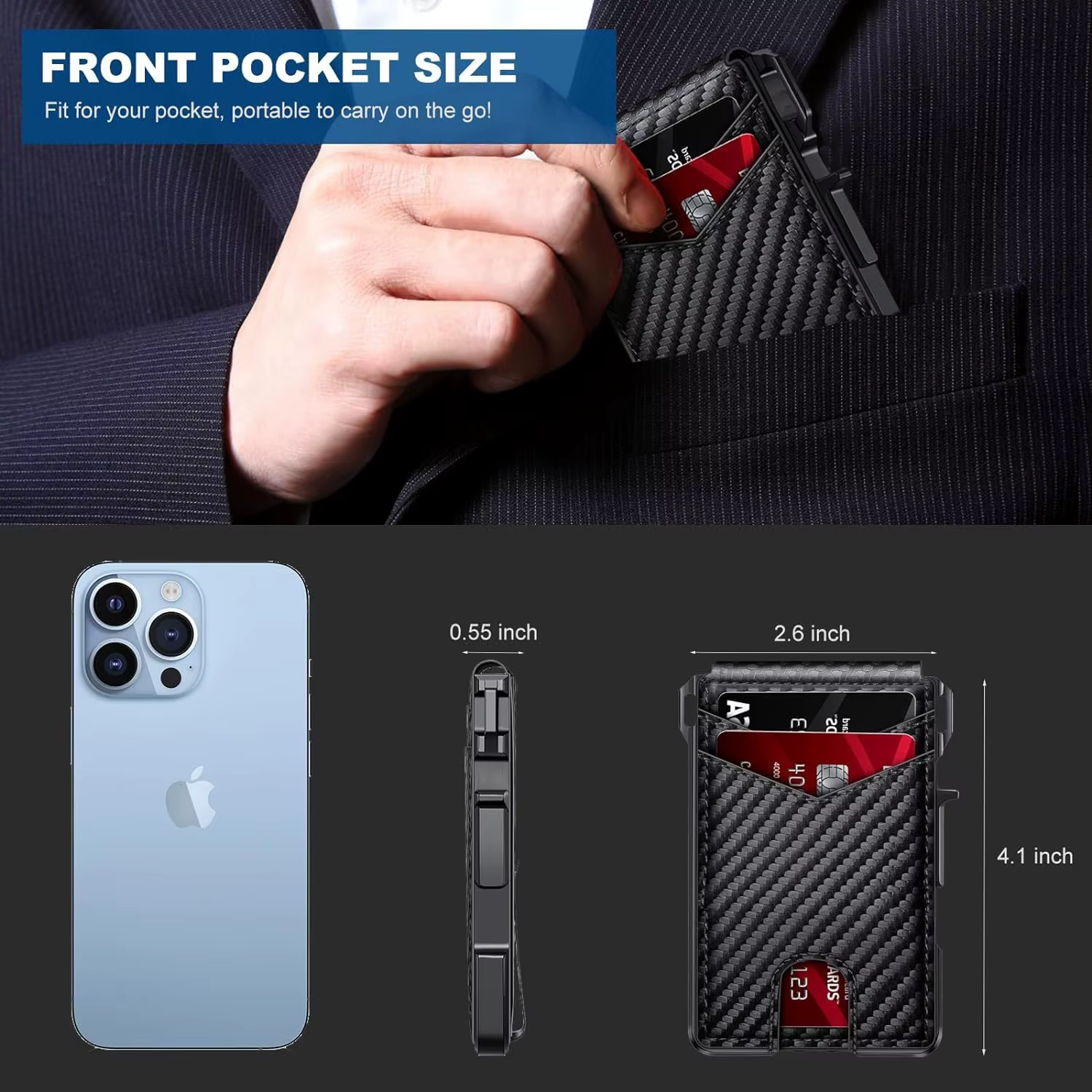 Portefeuille pour hommes bloquant RFID | Porte-carte pop-up intelligent mince minimaliste