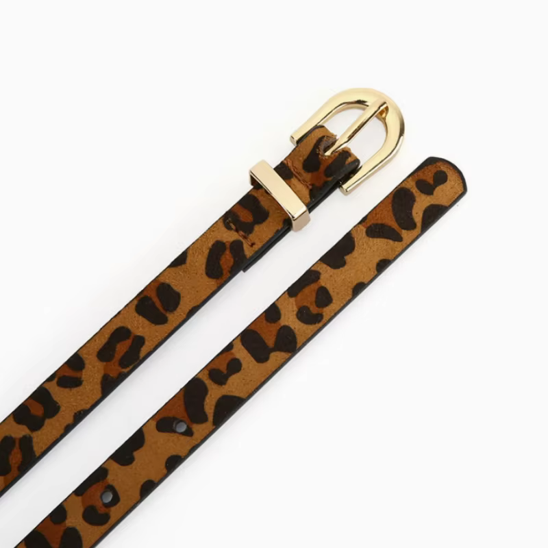 Ceinture fine en PU à imprimé léopard style bohème rétro