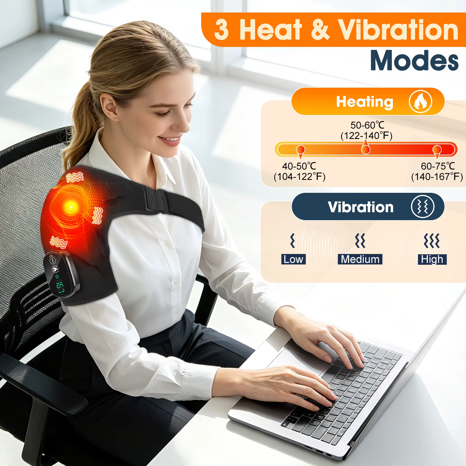 Ceinture de massage chauffante électrique pour épaule et coude, 3 modes de vibration, pour le sport, la relaxation, le soulagement de la fatigue et les soins de santé