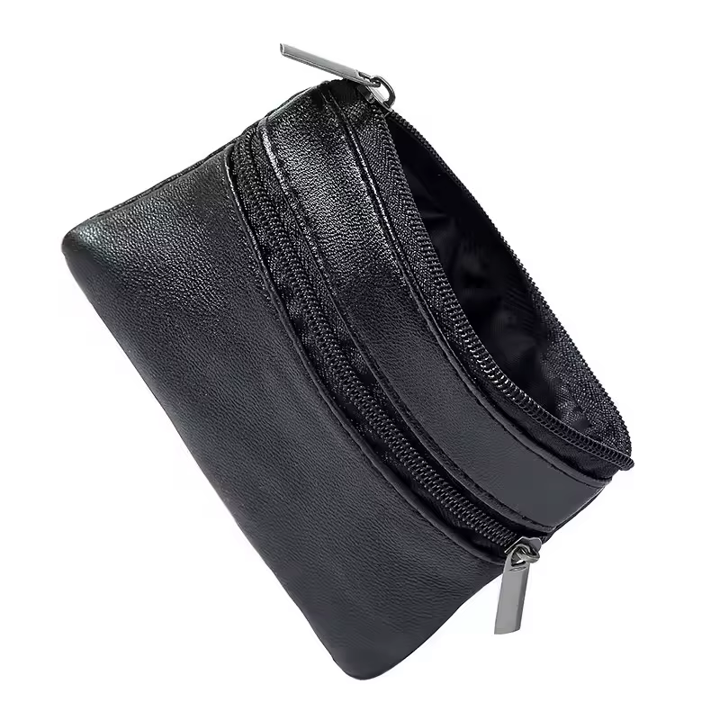Porte-monnaie en cuir noir adapté aux hommes et aux femmes