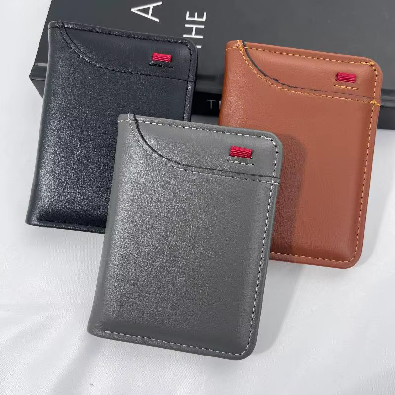 Portefeuille portable super fin en cuir PU, mini porte-cartes de crédit, porte-monnaie, porte-cartes pour hommes, portefeuille fin, petit et court