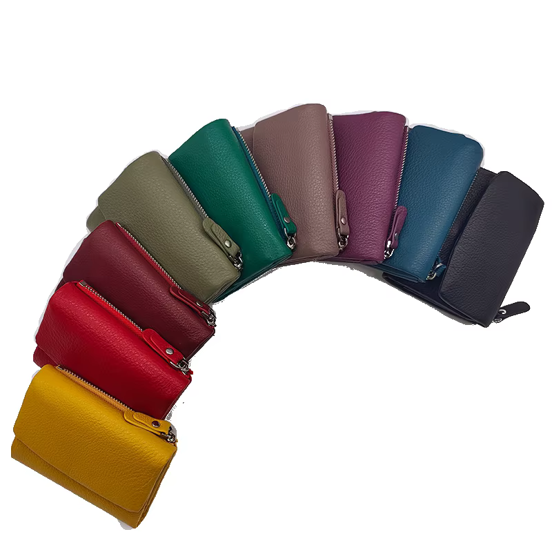 Portefeuille court en cuir de vachette véritable souple pour femme