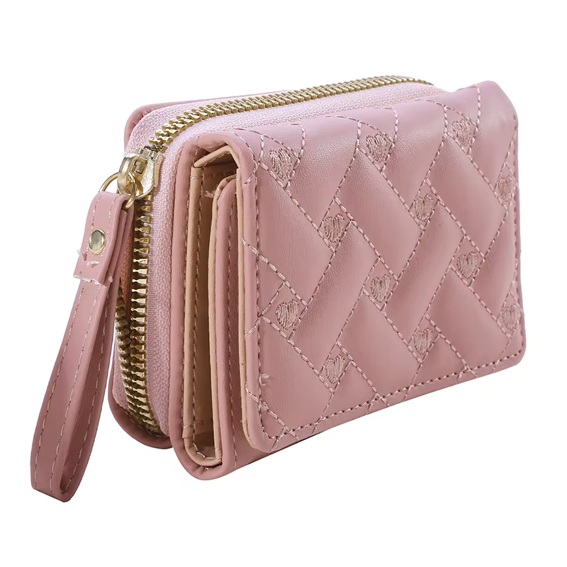 Portefeuille femme pour cuir PU mode brodé amour Tri-fold petit