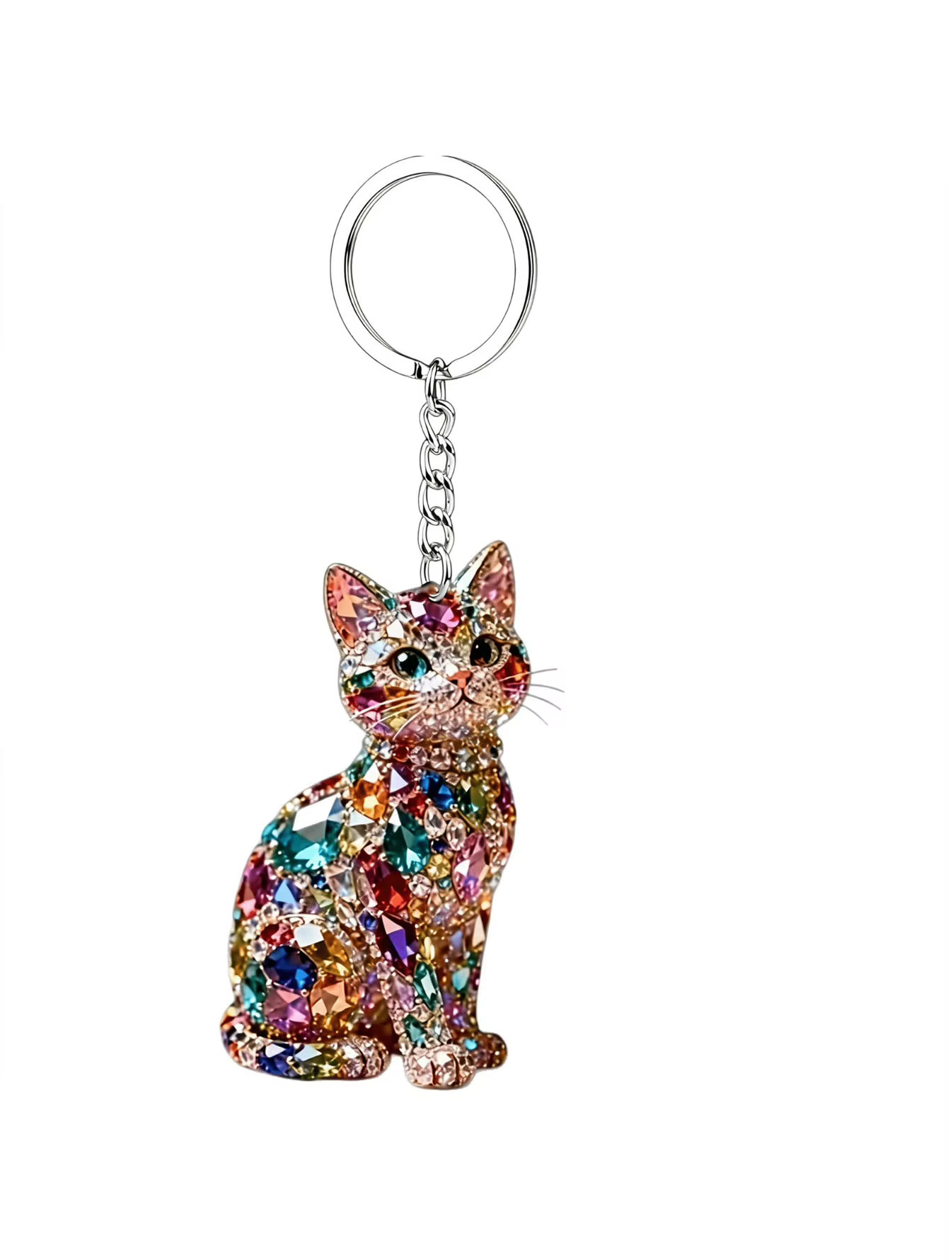 Porte-clés élégant en forme de chat 2D
