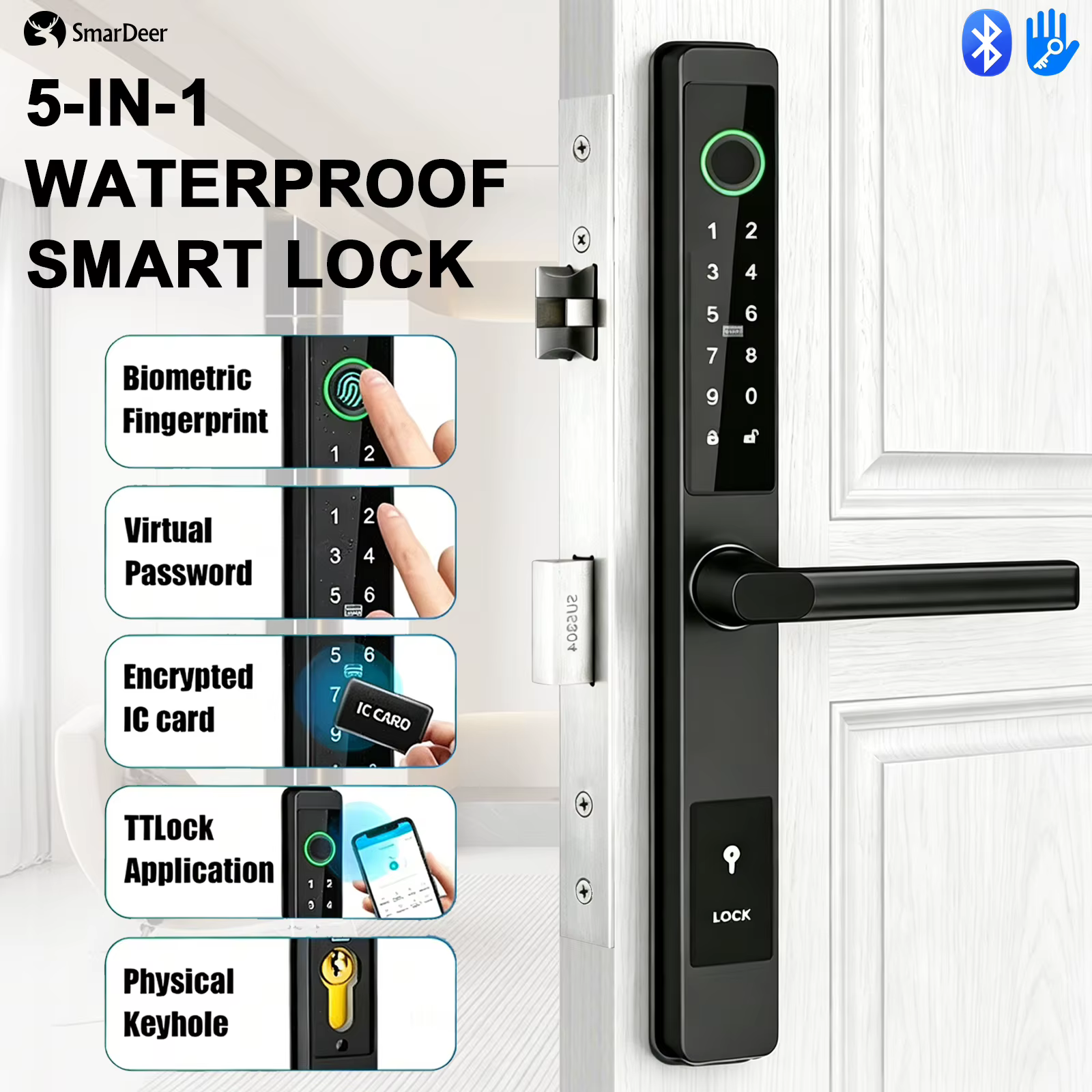 Serrure intelligente pour porte coulissante étanche IP65 SmarDeer, serrure à empreinte digitale pour porte coulissante en aluminium à pont thermique Tuya WiFi