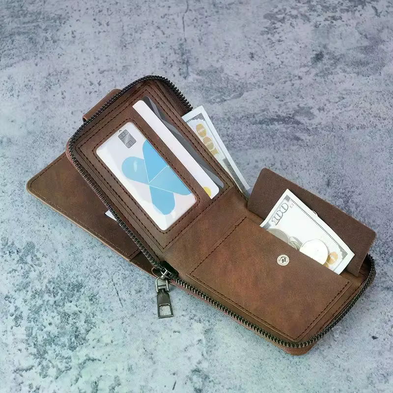 Portefeuille vintage en cuir PU pour homme avec boucle métallique sécurisée et plusieurs emplacements pour cartes