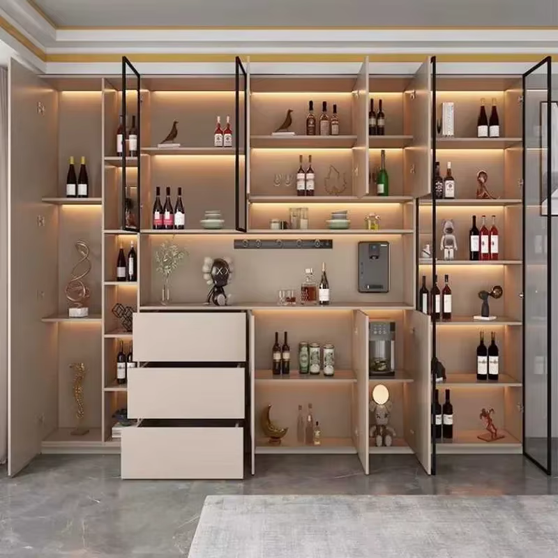 Buffet autoportant avec portes en verre et portes de proximité, grande armoire de cuisine moderne, buffet de rangement de clapier