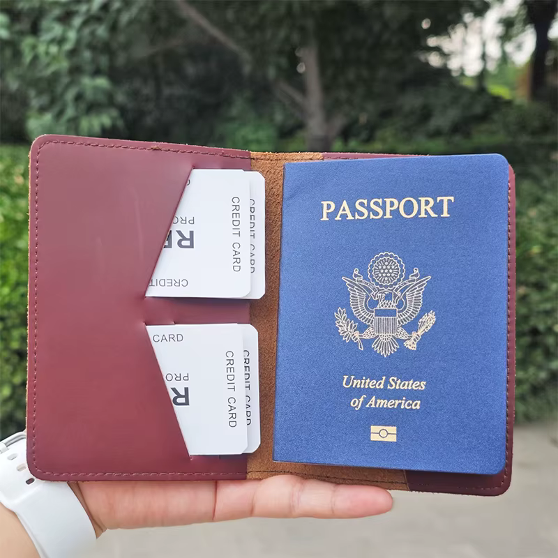 Portefeuille de voyage en cuir véritable fait à la main