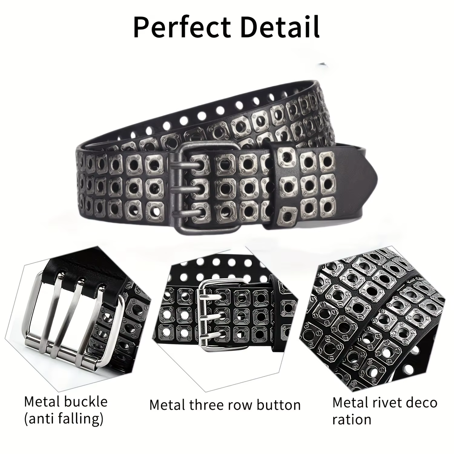 Ceinture à rivets de style punk pour hommes et femmes