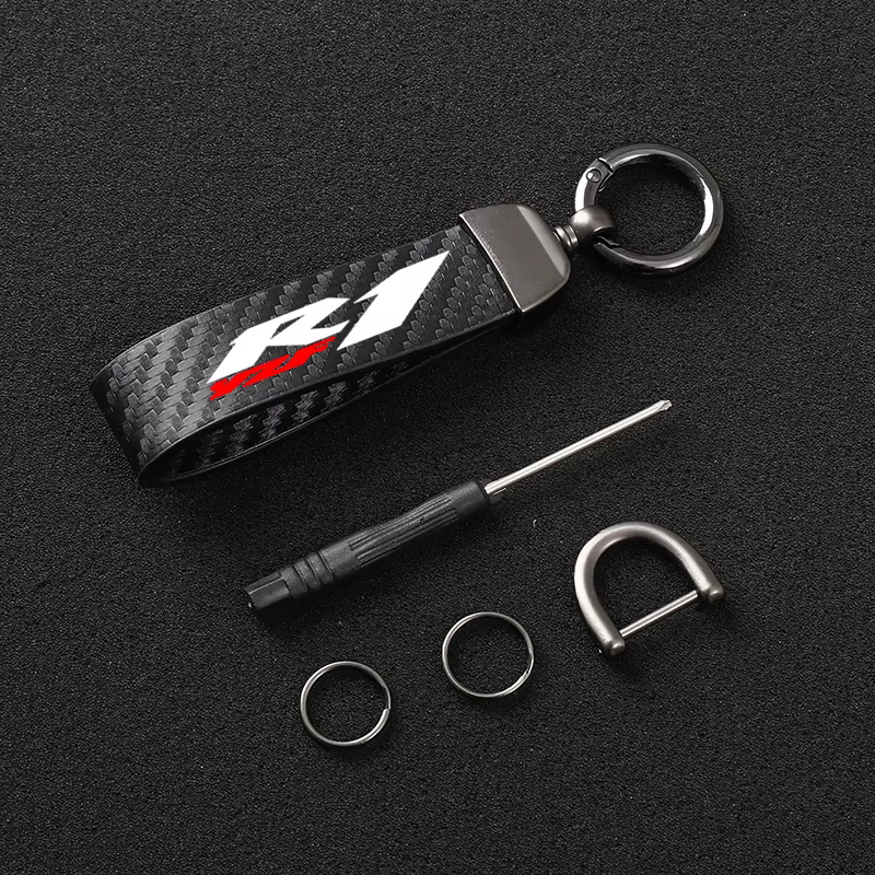 Porte-clés en corde de cuir et fibre de carbone pour moto