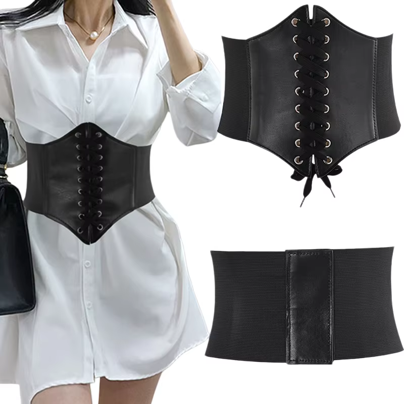 Corset femme gaine amincissante Sexy large ceinture en cuir Cummerbunds sangle ceintures pour femmes taille haute