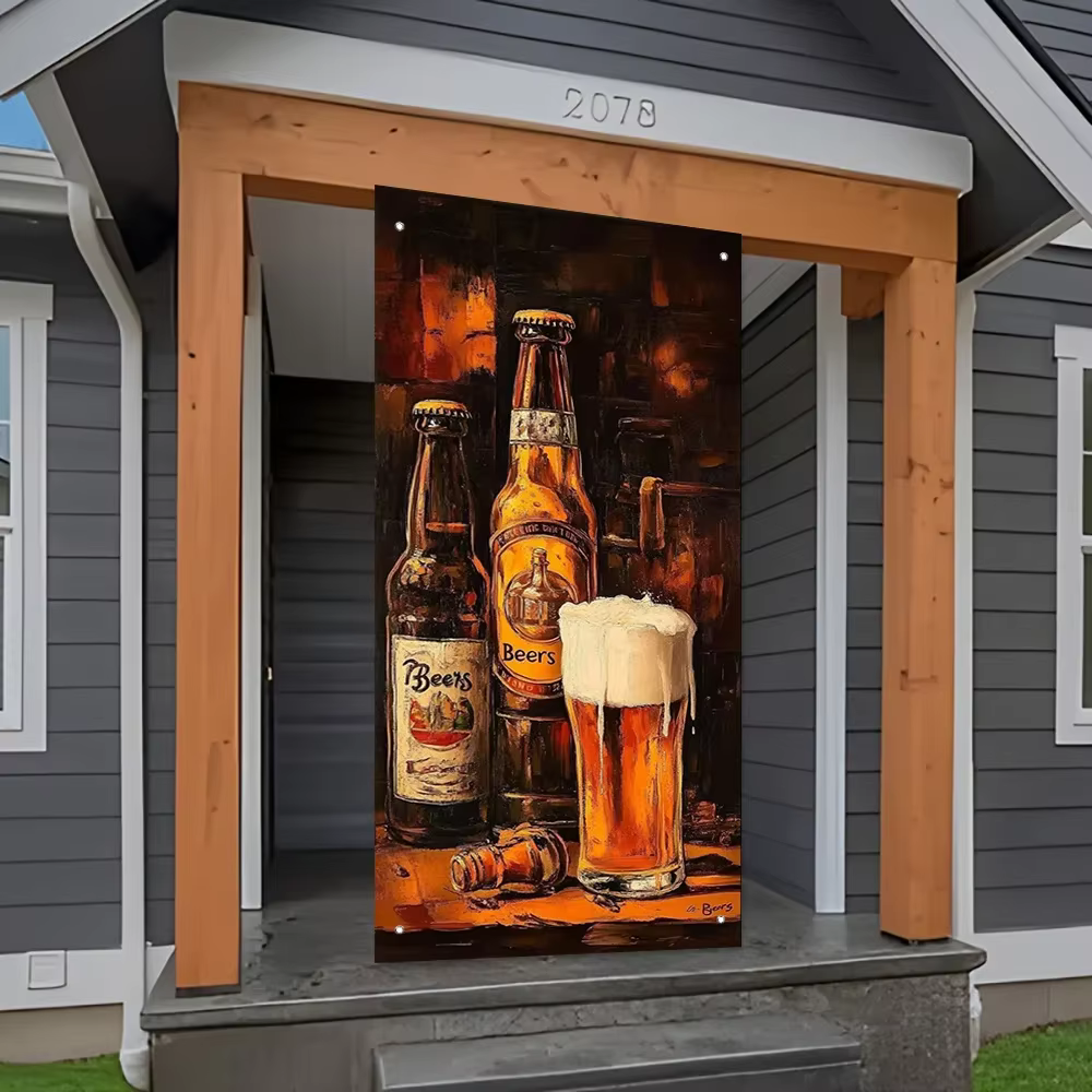 Décoration de porte 2D, sur le thème de la culture de la bière, mettant en valeur la bière et les vins en bouteille de haute qualité.yzb