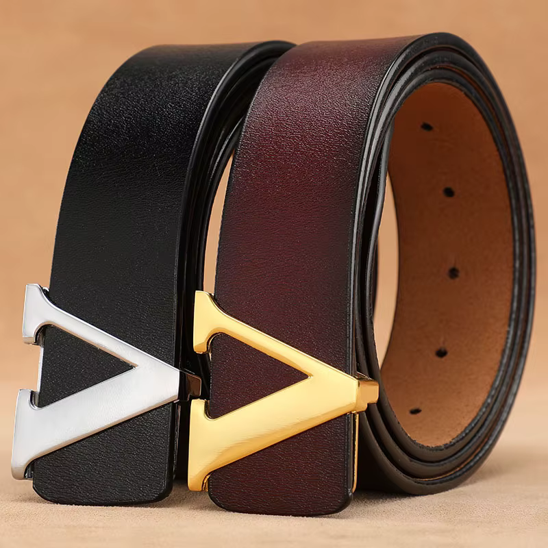 Ceinture rétro à boucle lisse pour hommes, surdimensionnée, en cuir de vache pur avec lettres, de styliste, de haute qualité, nouvelle collection