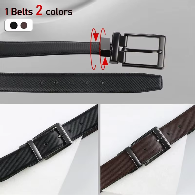 Ceinture réversible en cuir pour homme, rotation noire, 1 pièce