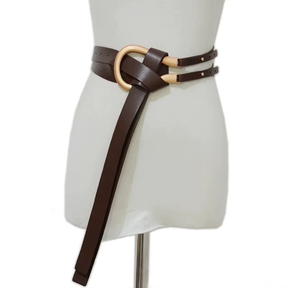 EnvironWomen-Robe skinny en cuir solide, double ceinture ronde
