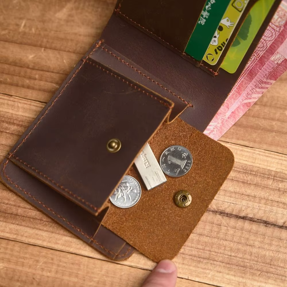 Portefeuille court ZRCX avec poche à monnaie, en cuir véritable