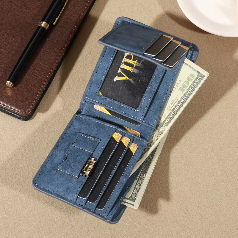 Portefeuille vintage en cuir mat pour hommes – Café à trois volets avec fentes multi-cartes