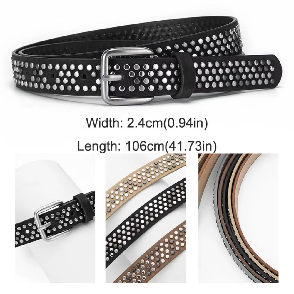 Ceinture tendance en daim à boucle ardillon et rivets