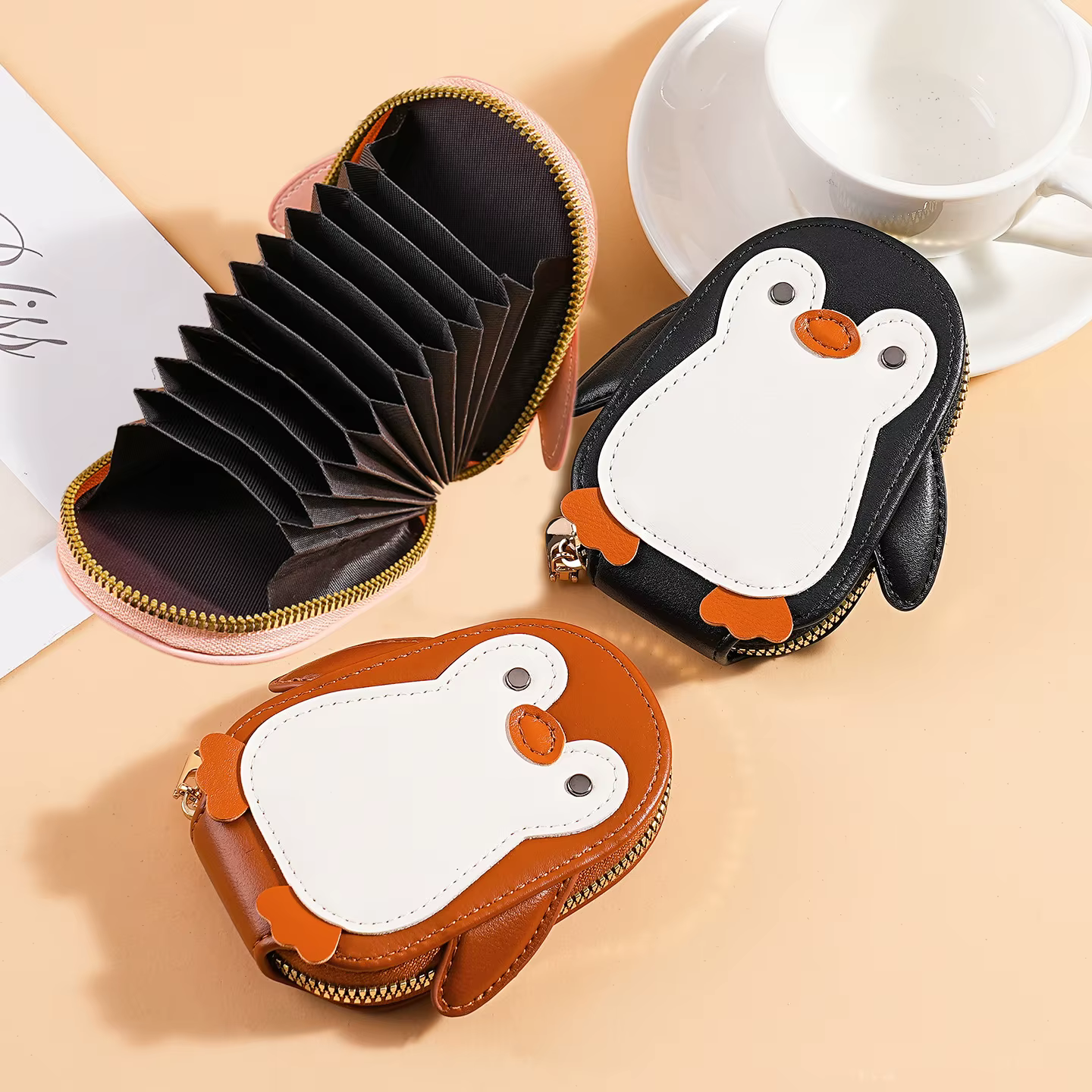 Portefeuille pour cartes de crédit en PU avec fermeture éclair