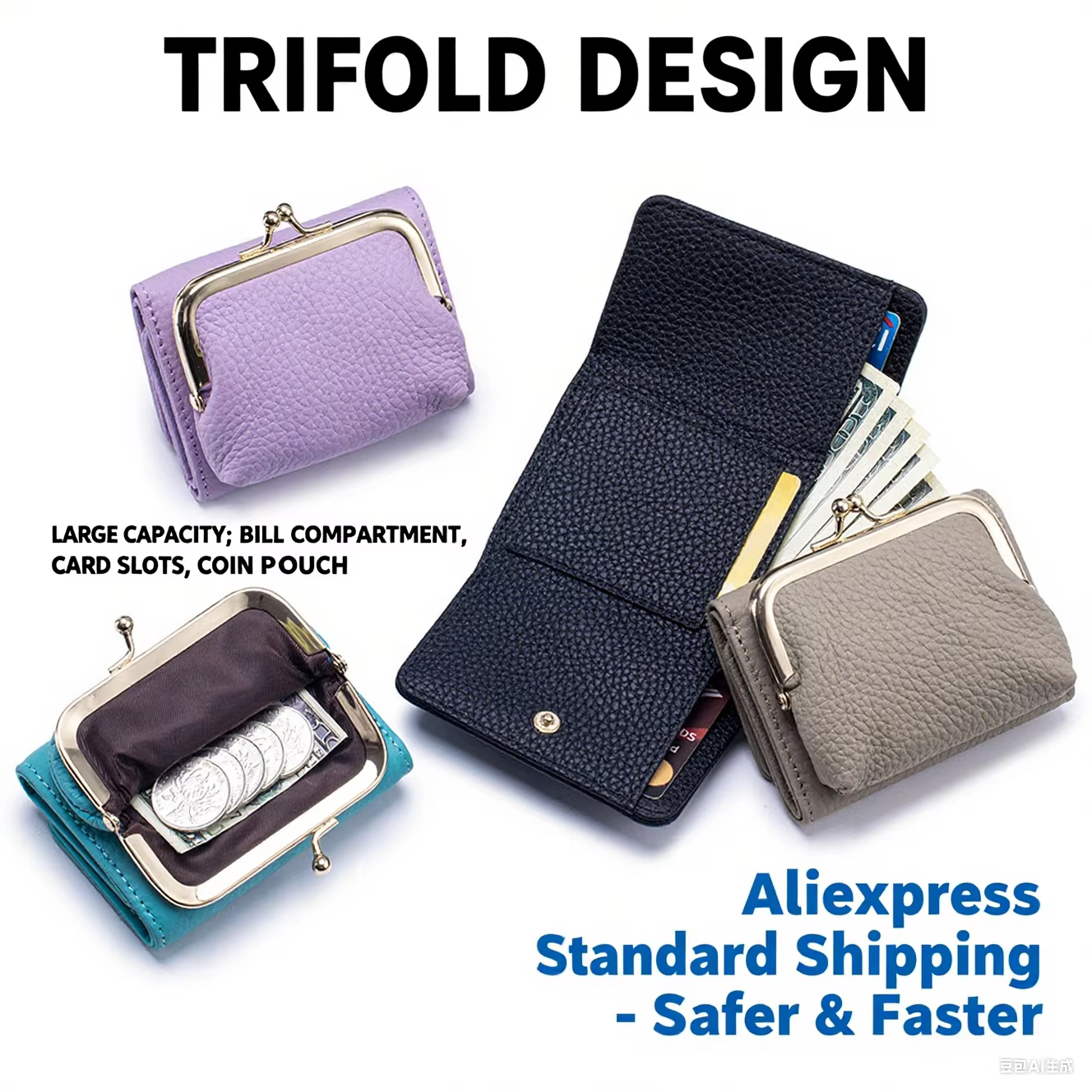 Mini portefeuille court en cuir véritable pour femmes, Design Vintage, blocage RFID, fente multi-cartes, porte-monnaie, sacs à fermoir Kiss Lock