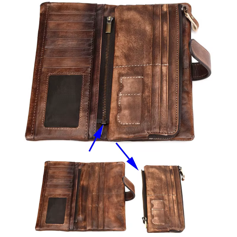 Luufan-Portefeuille long en cuir véritable vintage pour hommes et femmes