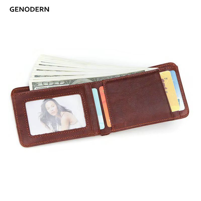 GENODERN Petit portefeuille décontracté pour hommes, portefeuilles fins en cuir de vache, mini portefeuille court avec porte-cartes, pochettes à monnaie