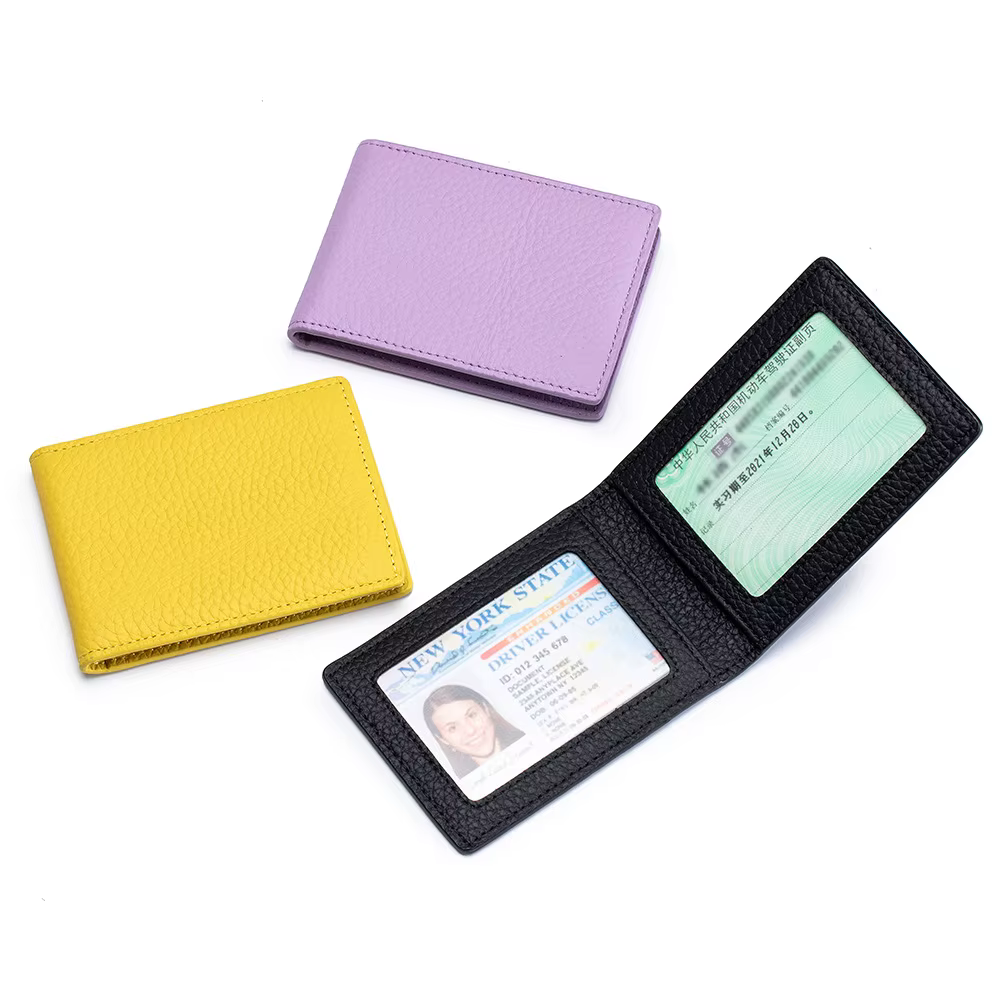 Portefeuille de carte mince portefeuille de carte de crédit à deux volets pour hommes en cuir de vache portefeuille de permis de conduire minimaliste porte-permis de conduite de voyage