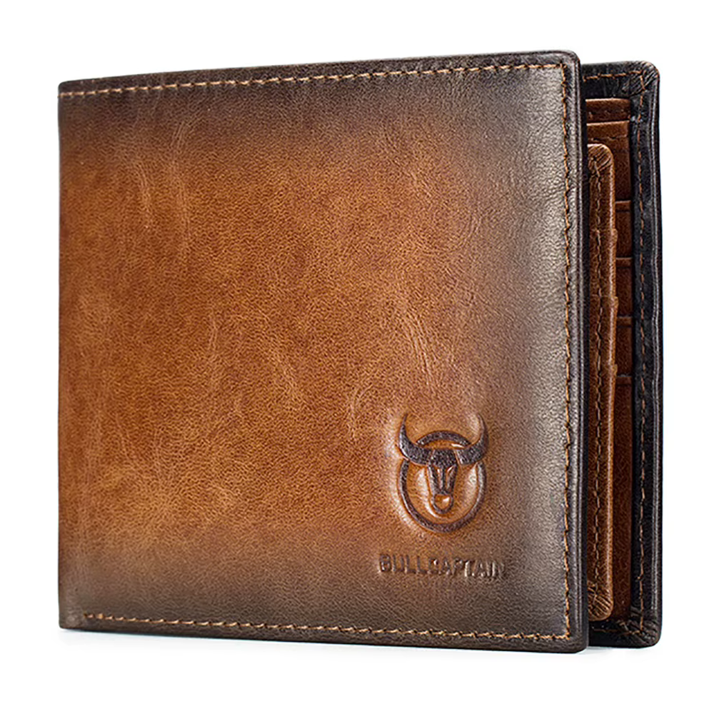 Portefeuille en cuir véritable pour hommes rétro couleurs contrastées RFID blocage mince à deux volets poche avant