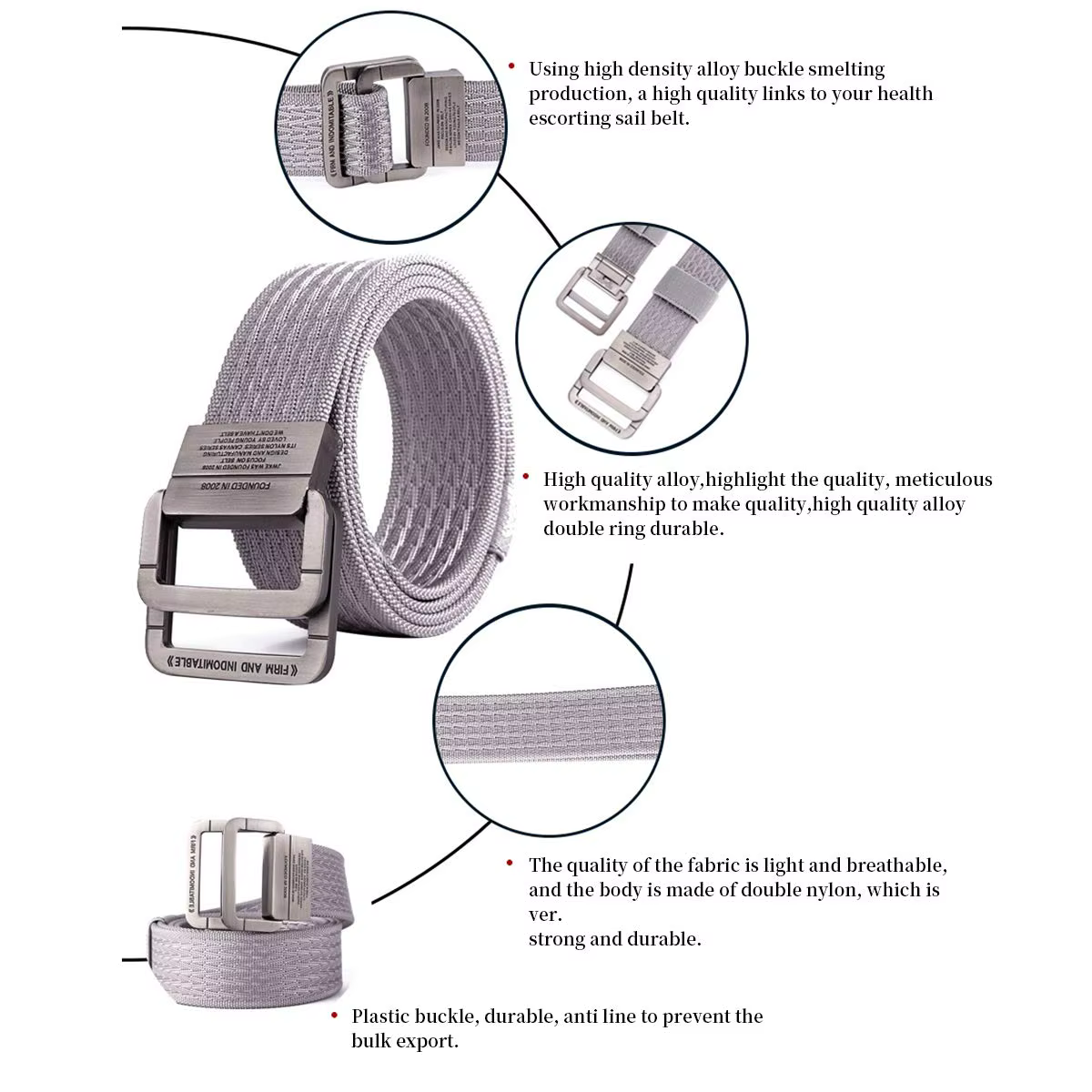 Ceinture en toile à double anneau en métal unisexe